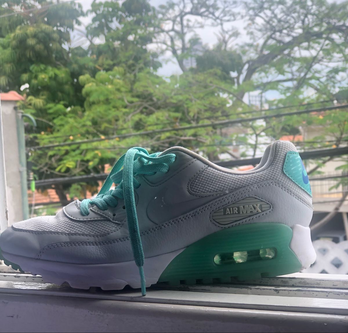 air max 90 cinza e verde agua