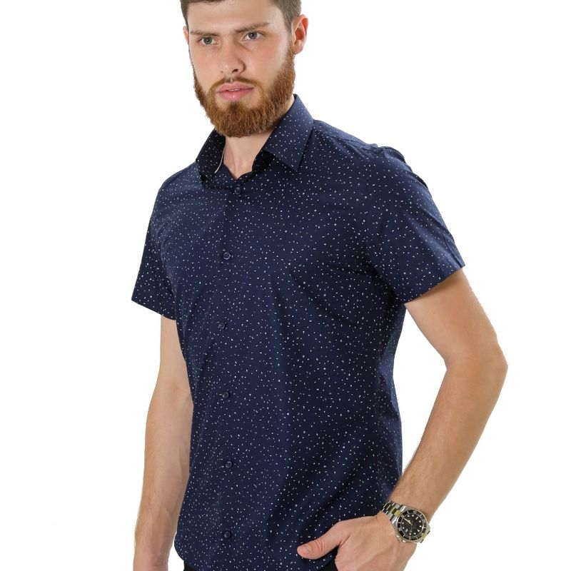 Algodão Indiano Camisa Manga Curta Slim Fit Luxo Verão