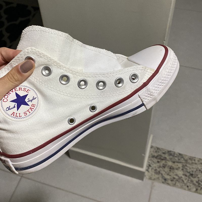 All Star Branco Cano Médio, Tamanho 33 Tênis Feminino All Star