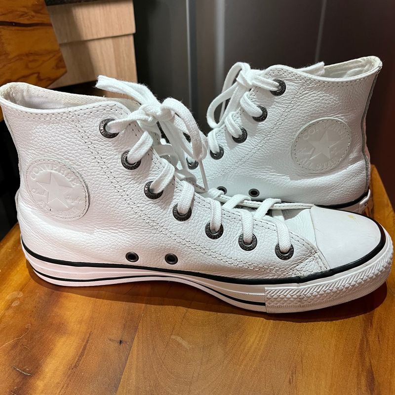 All star cano alto branco hot sale de couro