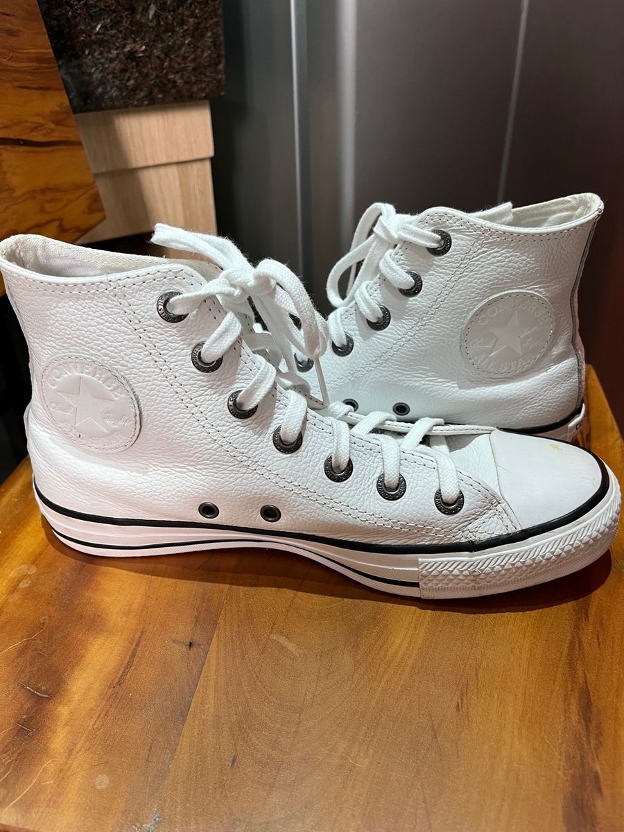 All star branco de couro store cano alto