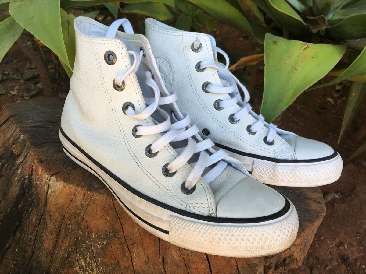 all star de couro branco cano alto