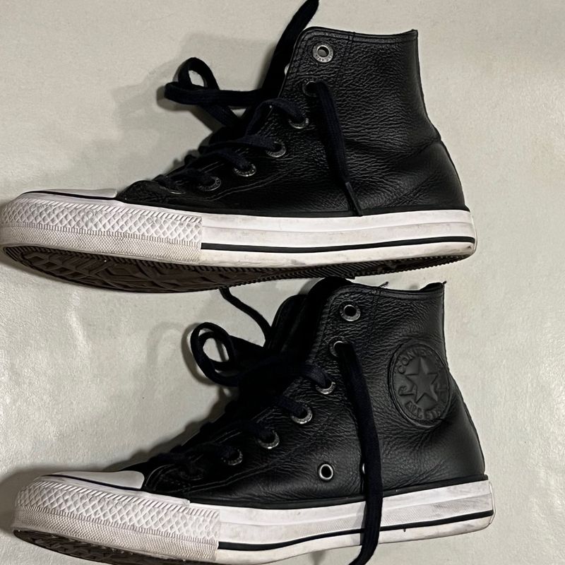 All star cano alto best sale couro preto