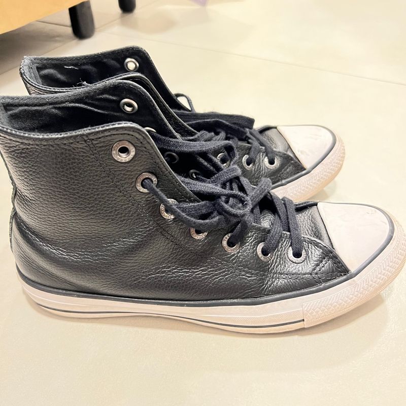 All Star Cano Alto Couro Preto, Tênis Feminino Converse Usado 82892210