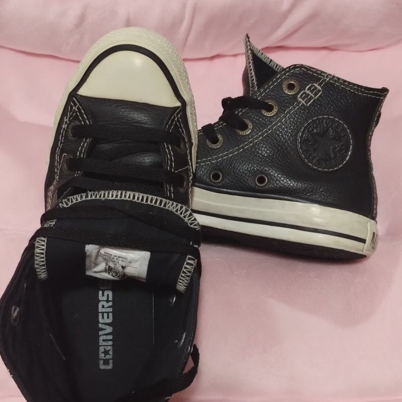 All star couro preto best sale cano alto