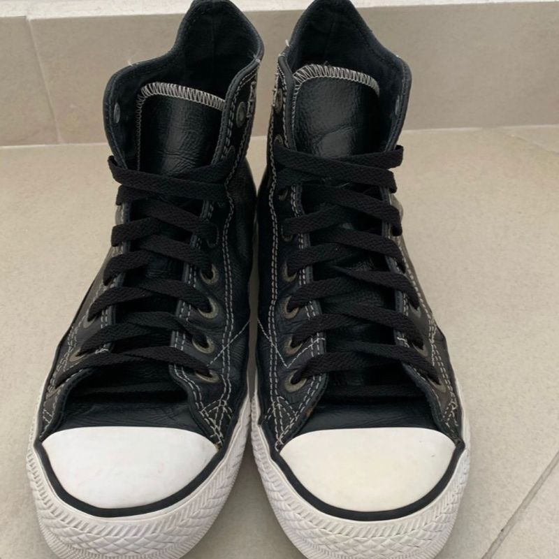 All Star Cano Alto Couro Preto Vintage Tênis Masculino All Star