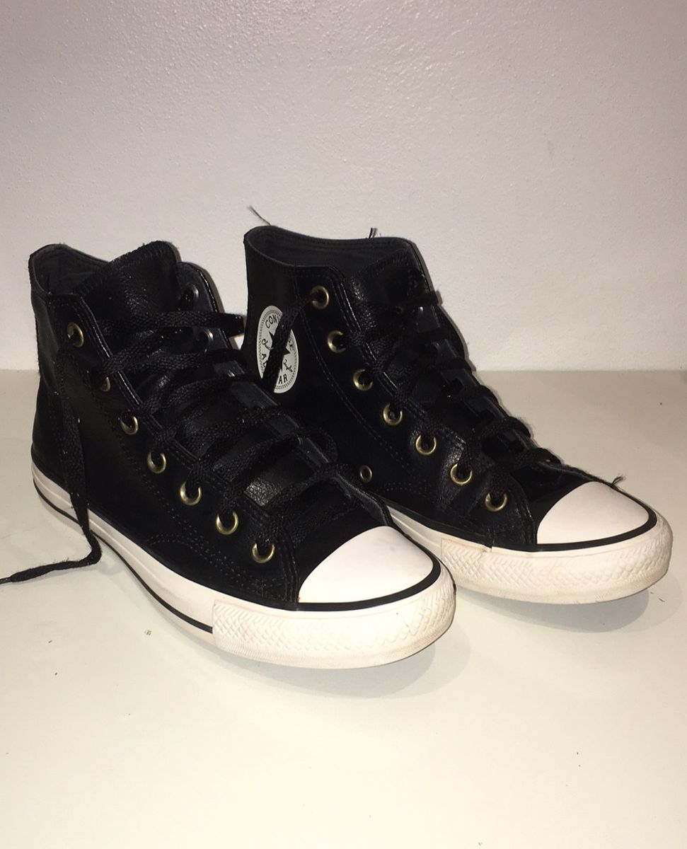 all star cano alto de couro preto