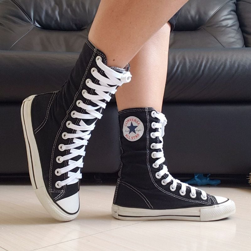 All Star Preto Cano Médio Plataforma | Tênis Feminino Converse Usado  34464560 | enjoei