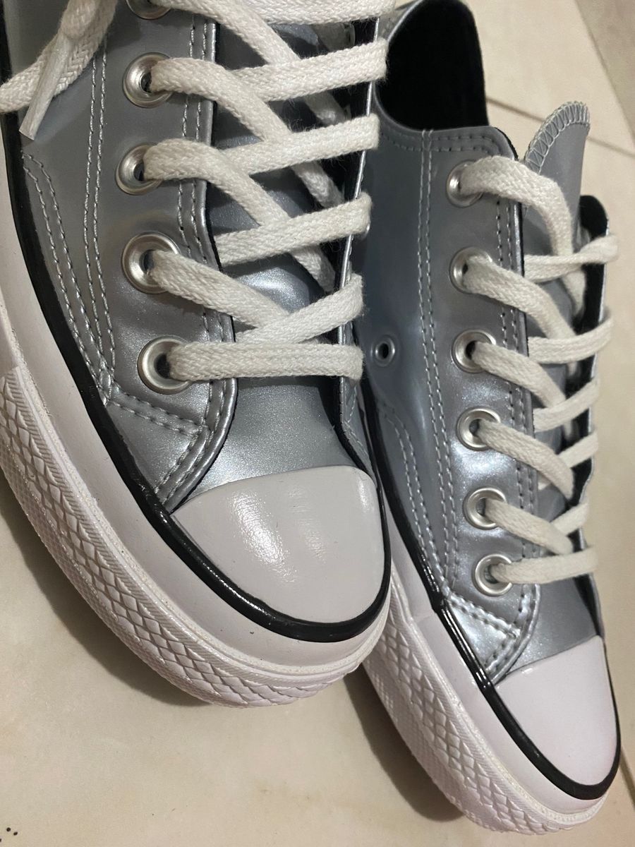 All Star, Chuck Taylor, 35, Glitter Prata, Inteiro Verniz