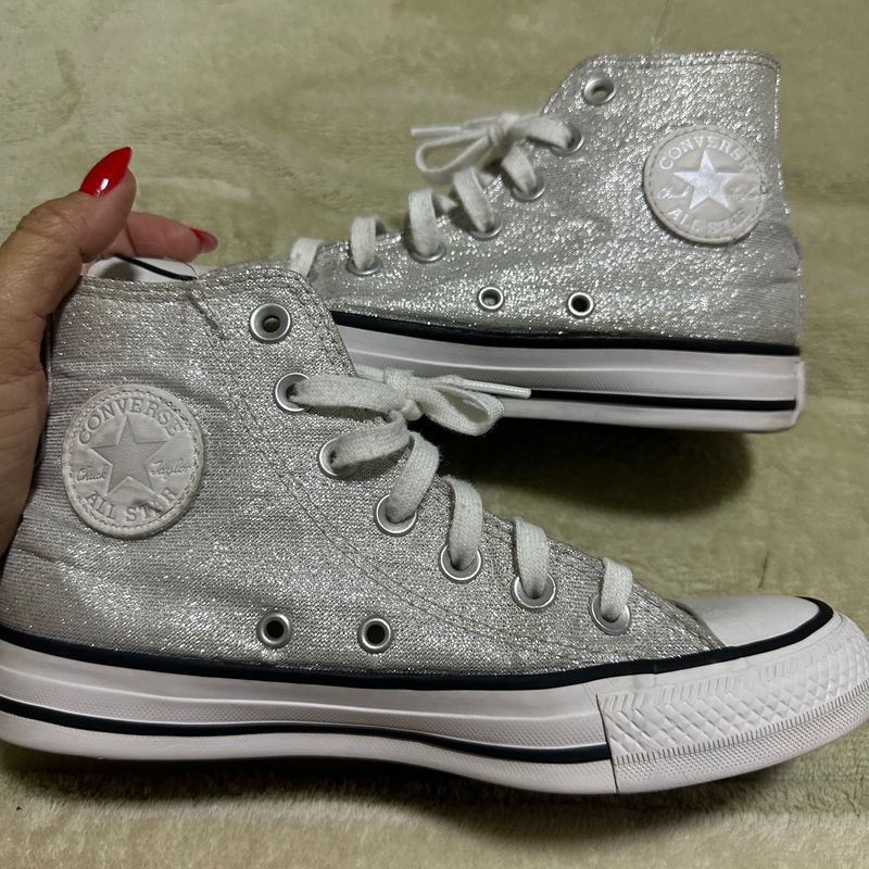 All Star com Gliter Prata Calçado Infantil para Meninas All Star