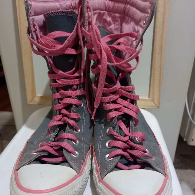 All Star Converse 38 Cano Longo Cinza com Detalhes e Cadarco Rosa Raro Anos 2000 Emo Tenis Feminino All Star Usado 109998089 enjoei