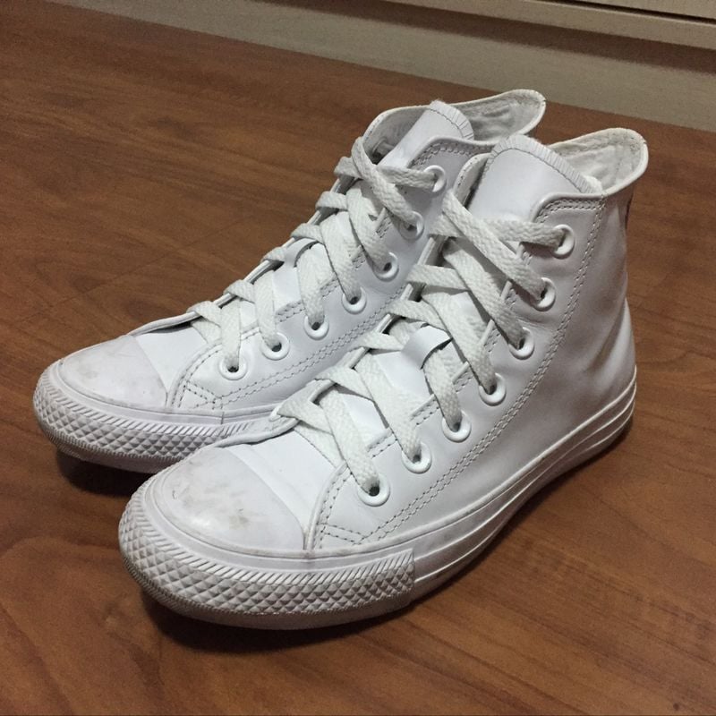 All Star Converse Branco Couro Legítimo Cano Alto Tênis Feminino