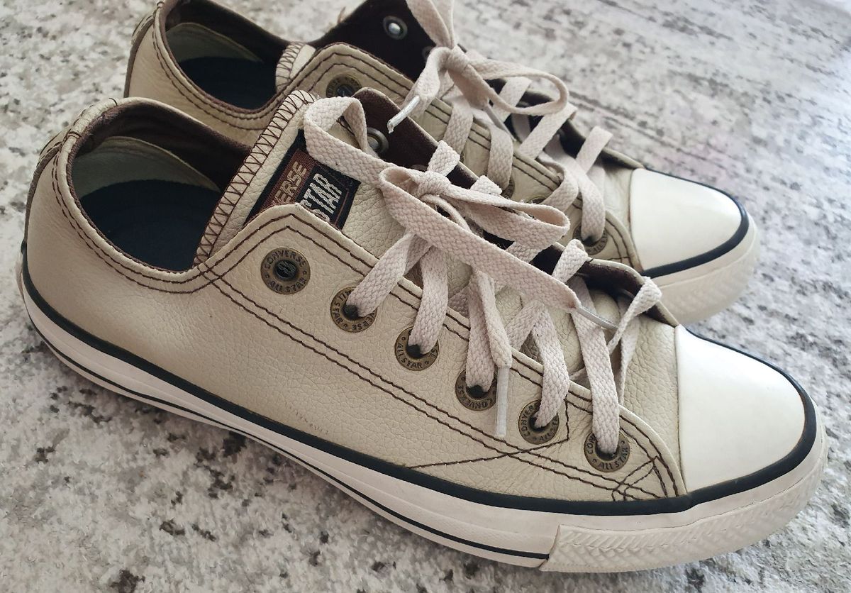 Converse All Star Plataforma Bege Couro