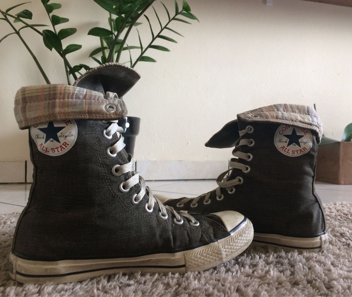 all star verde militar cano alto