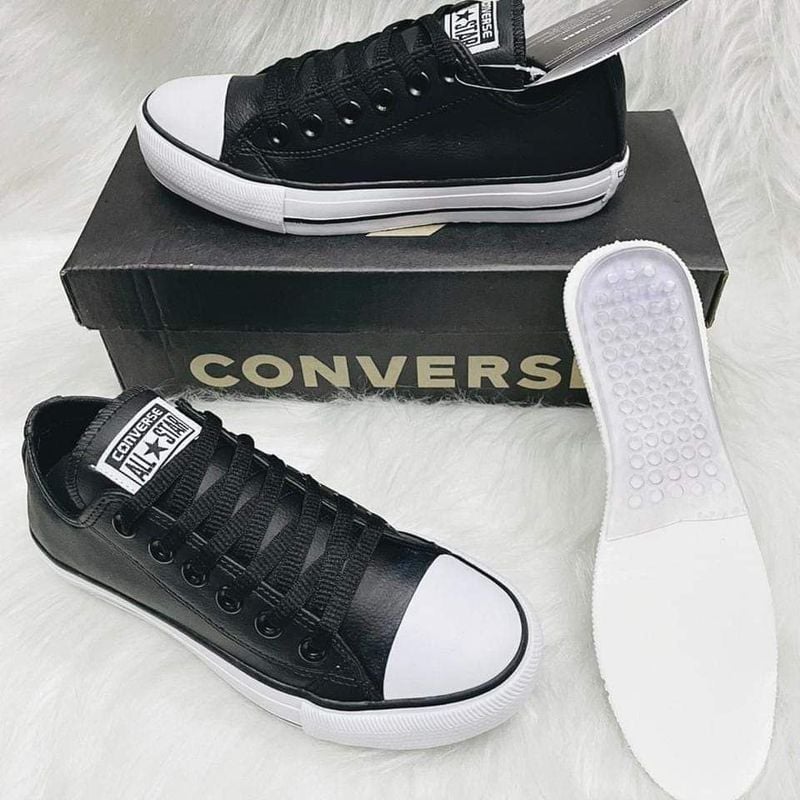 Tenis all star de couro fashion preto