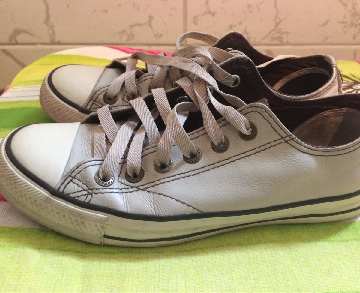 all star de couro bege