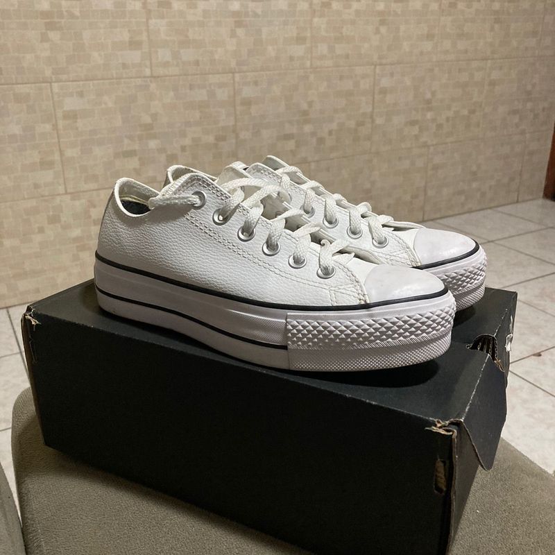 TENIS ALL STAR PLATAFORMA COURO BRANCO