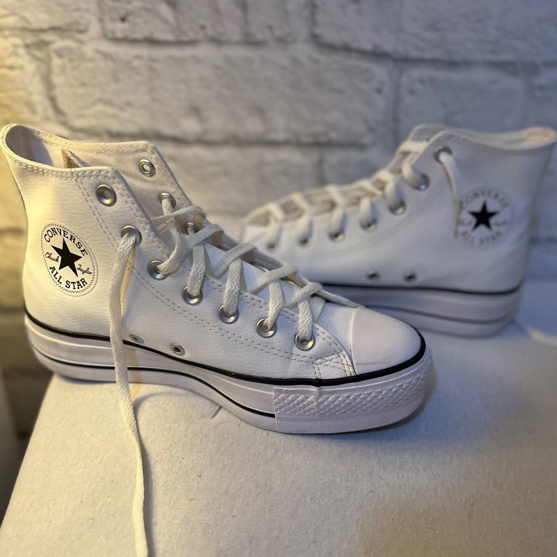 All Star Plataforma Branco de Couro