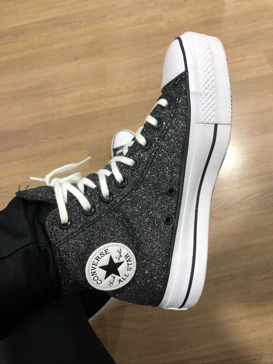 All Star Cano Baixo Plataforma Preto Contorno Strass Dourado