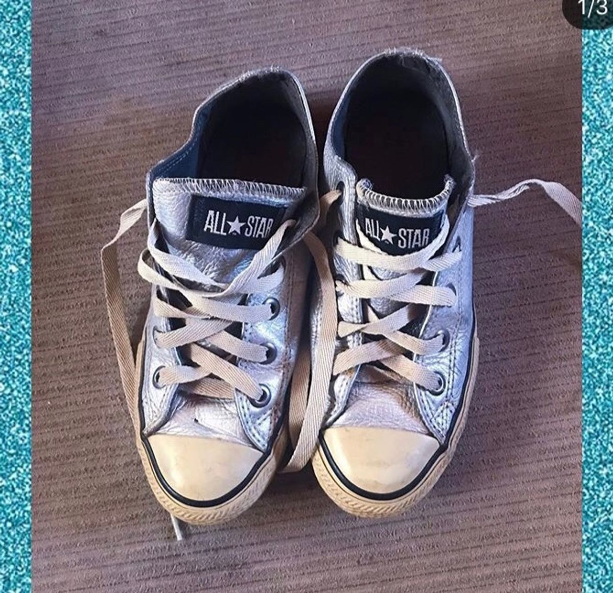 tenis all star plataforma prata