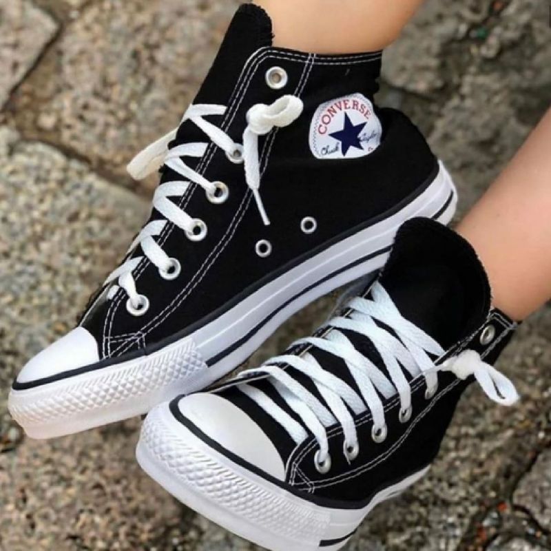 Tenis all star preto cano hot sale alto feminino