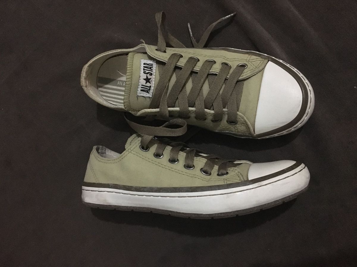 all star verde militar couro