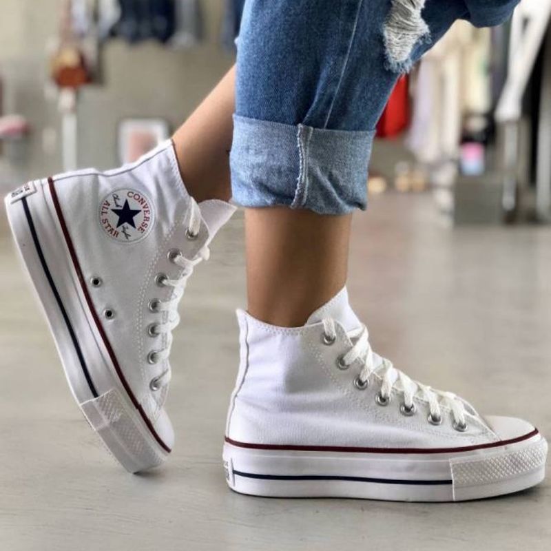 All star branco sales plataforma cano alto