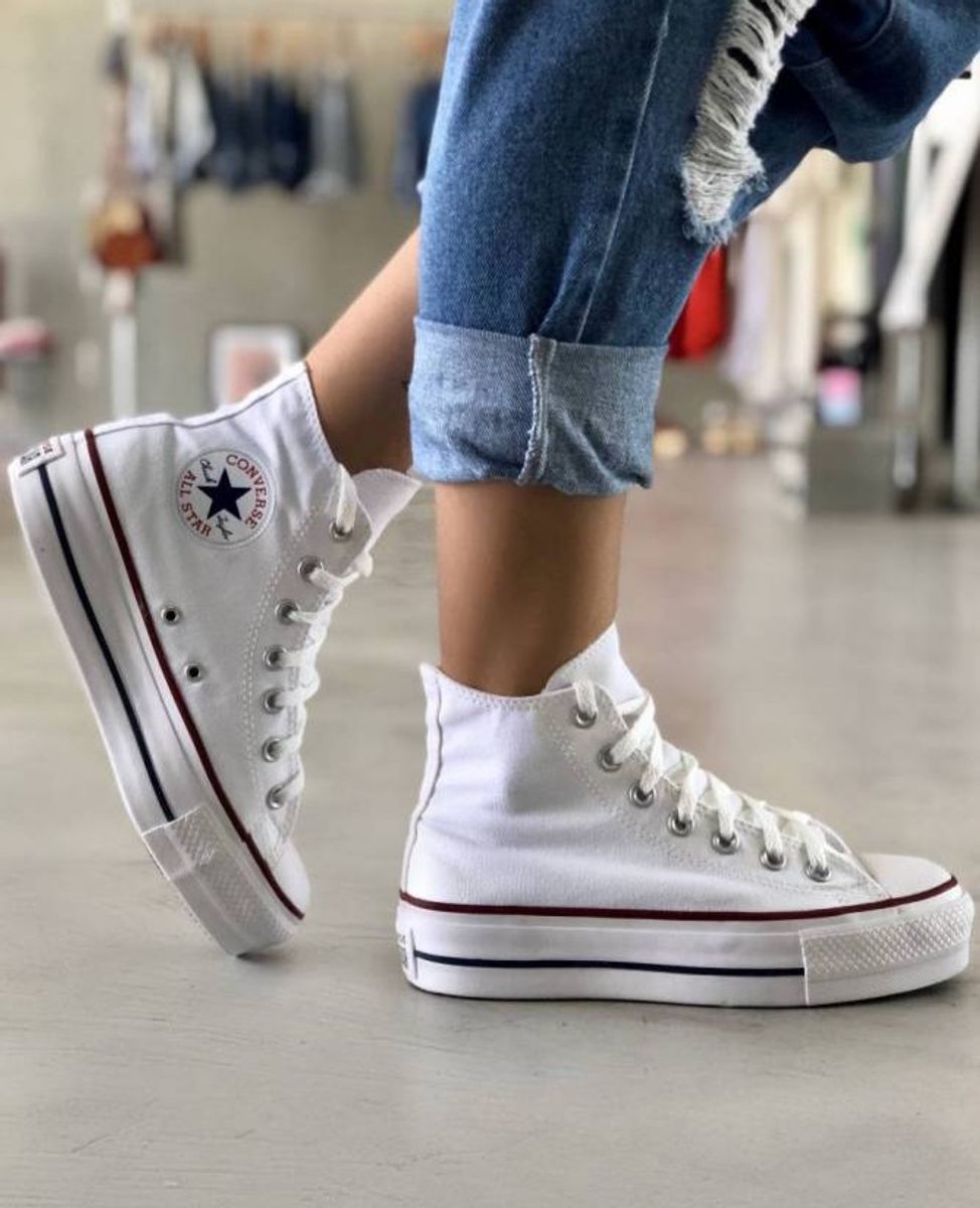 all star branco cano medio plataforma