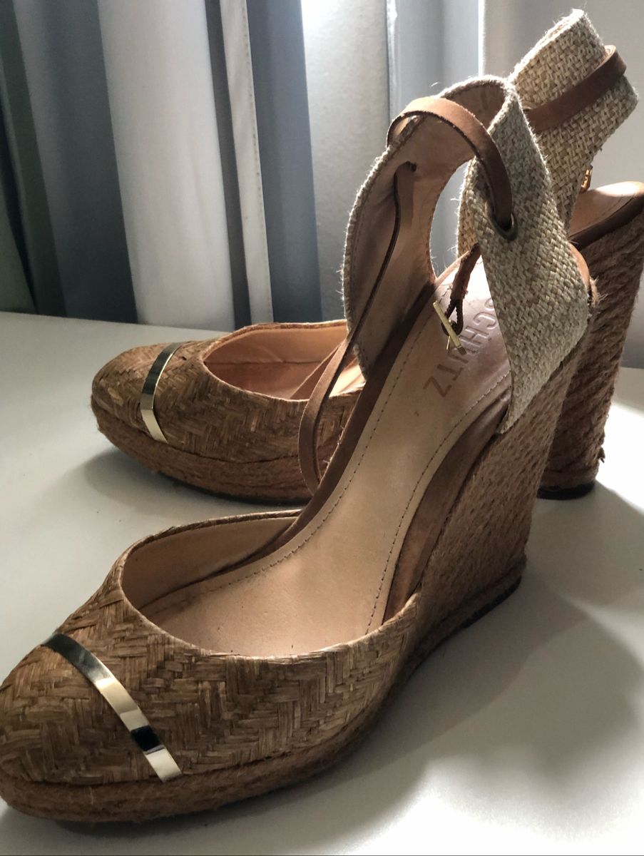 sandália anabela salto corda schutz