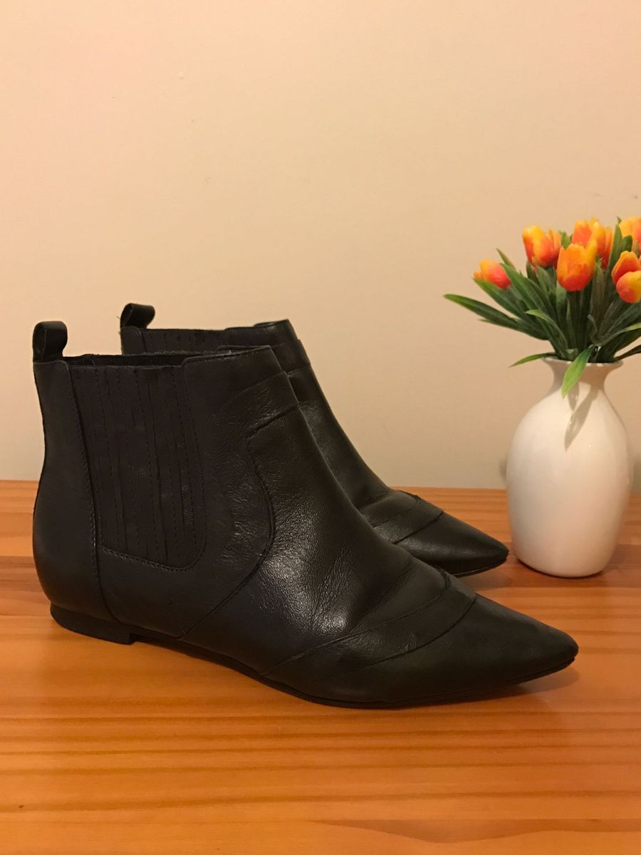 bota de couro feminina sem salto