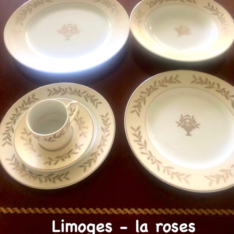 Aparelho Jantar Limoges com Ouro La Rose Des Sables 84 Peças