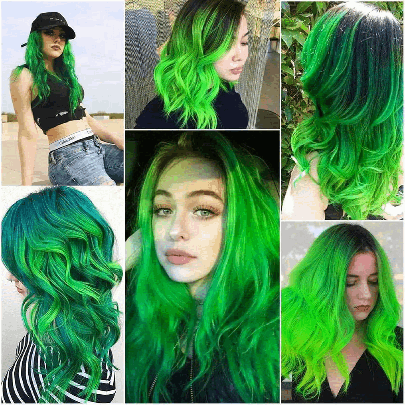 Mechas De Cabelo Verde Extensões De Cabelo Azul Petróleo Profundo,