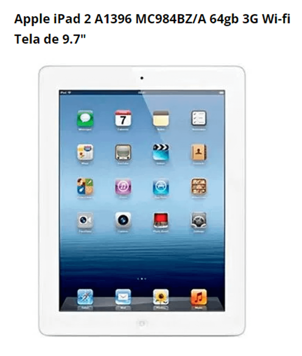 Apple Ipad 2 A1396 Mc984bz/A 64gb 3g Wi-Fi Tela de 9.7