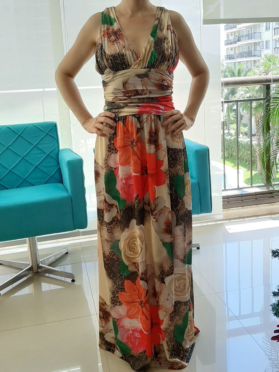 vestido longo estampado malha