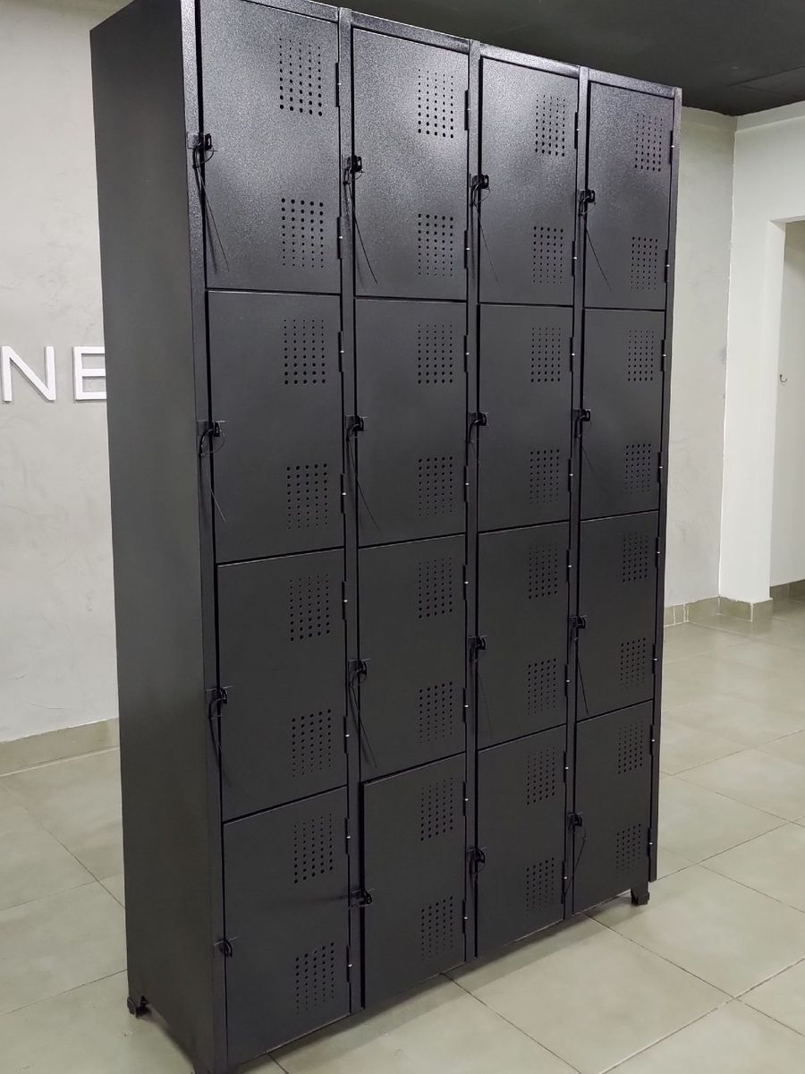 Armário Locker de Aço para Academia Preto 16 Portas | Item p/ Esporte e