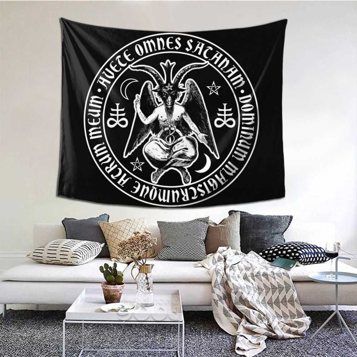 Bandeira De Parede Satanic Baphomet Ocultismo Tapeçaria Canga Decoração Gótica Item De 8656