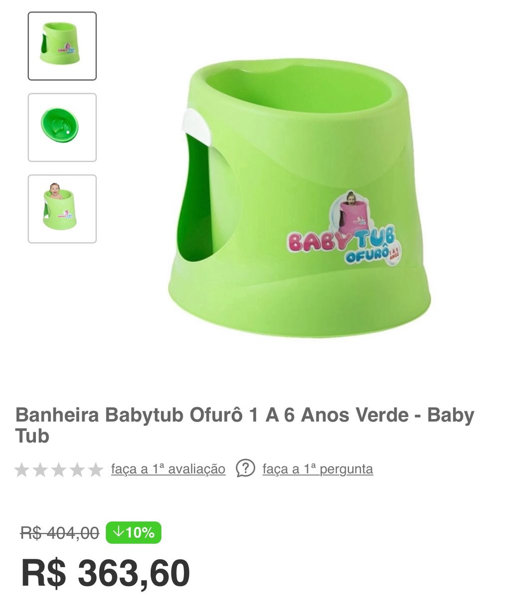 Banheira Babytub Ofurô 1 a 6 Anos Verde Baby Tub Item Infantil