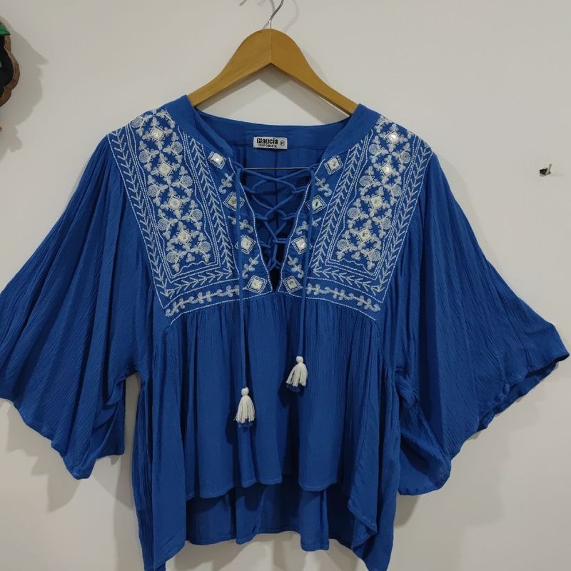 sachin and babi light blue dress Vintage Free People Embroidered Gauze Peasant Blouse