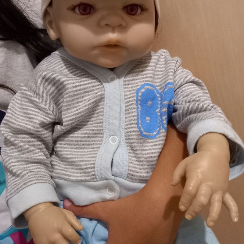 Bebê Reborn Silicone Menino 55cm Enxoval Cinza Completo