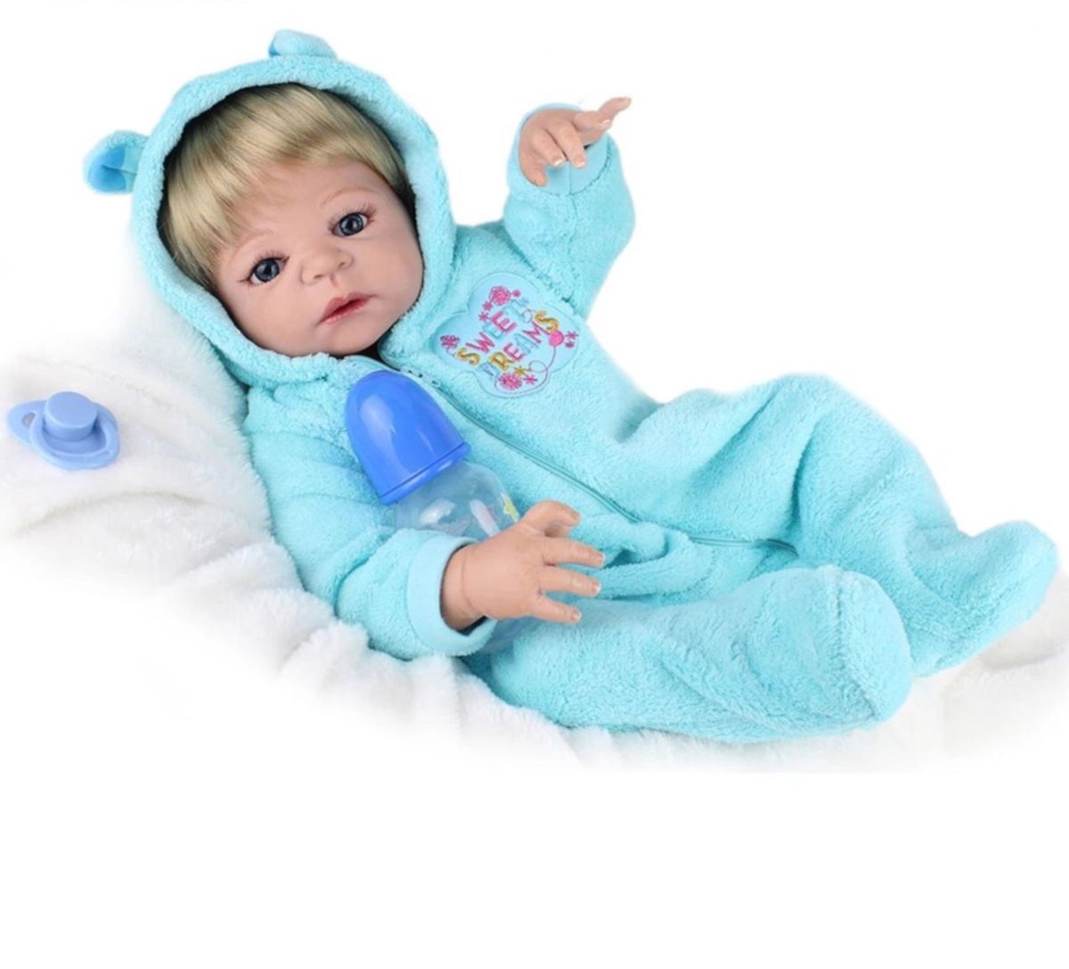 Bebe Reborn Realista Todo Silicone Boneca Reborn Menino Loiro De Olho Azul Brinquedo Nunca Usado Enjoei