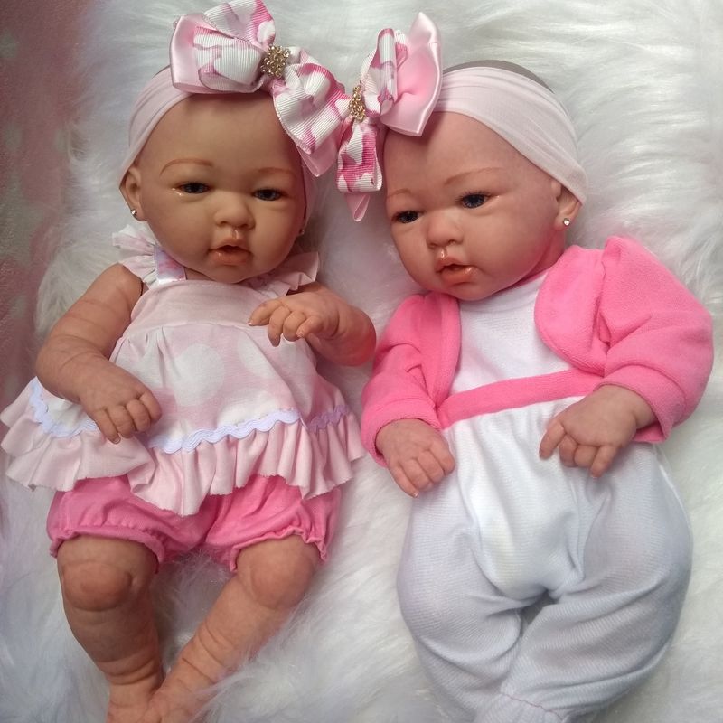 Bonecas Bebe Reborn Gêmeas Meninas Lindas Pagão Rosa Enxoval