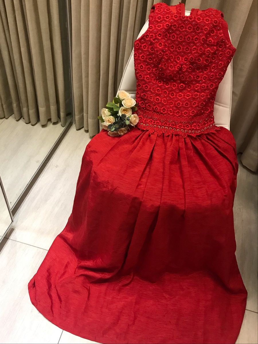 vestido crepe vermelho