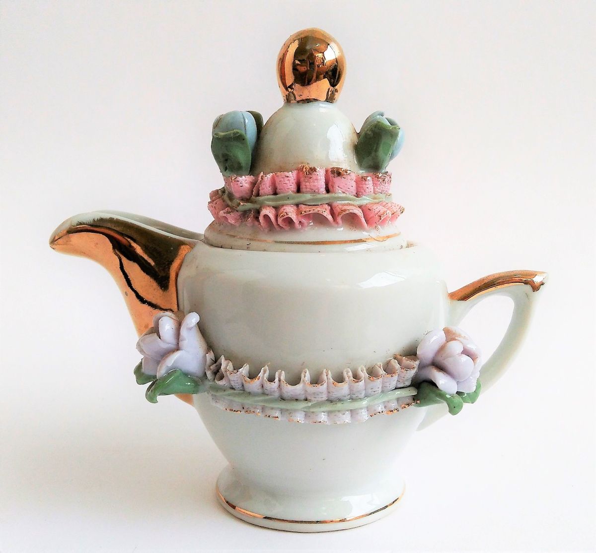 Bibelô Enfeite Bule Pequeno de Porcelana com Rosinhas Antigo Vintage ...