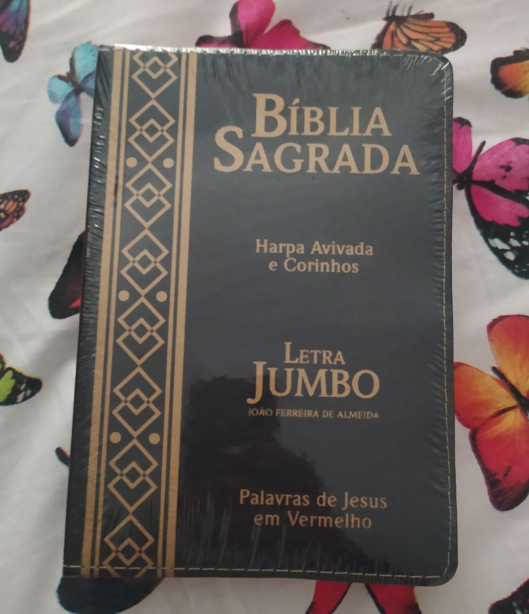 Bíblia Sagrada Letra Grande Preta com Dourada, Harpa Cristã e Palavras de Jesus em Vermelho