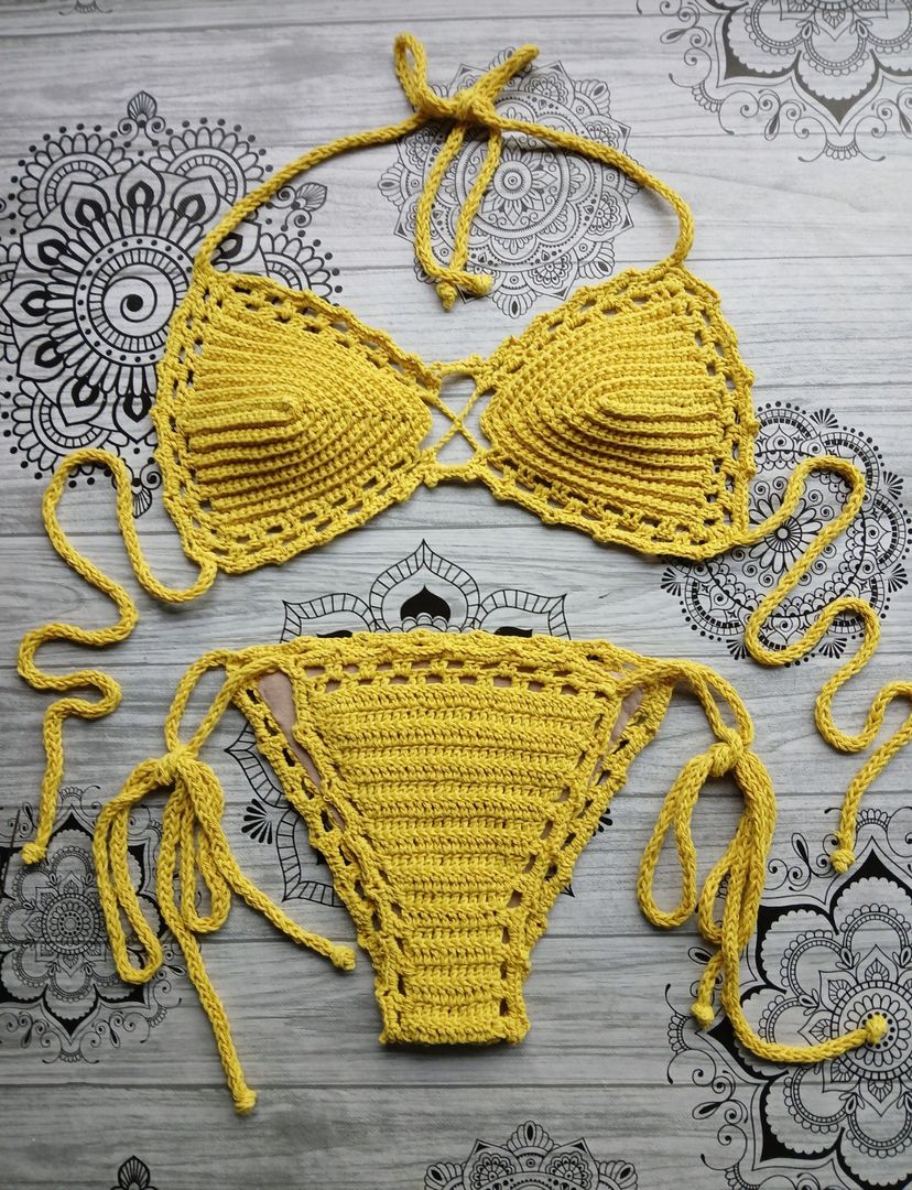 biquíni crochê amarelo - biquinis feito a mao