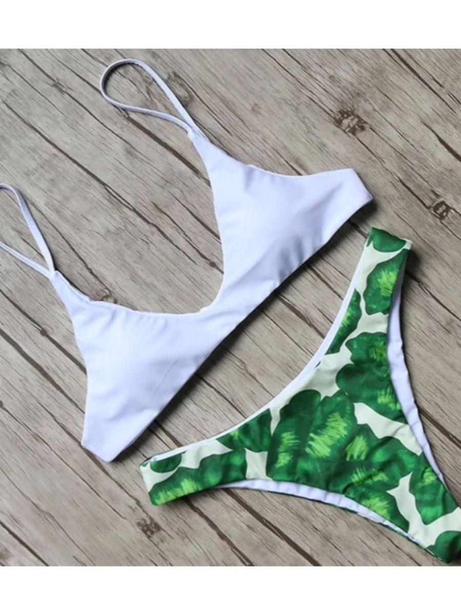 biquíni folhas branco - praia dois-pra-um