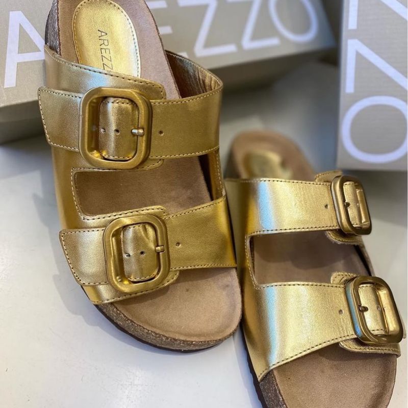 Birken Arezzo Papete Dourada Couro Leg timo Rasteira Feminina Arezzo Nunca Usado 95171774 enjoei