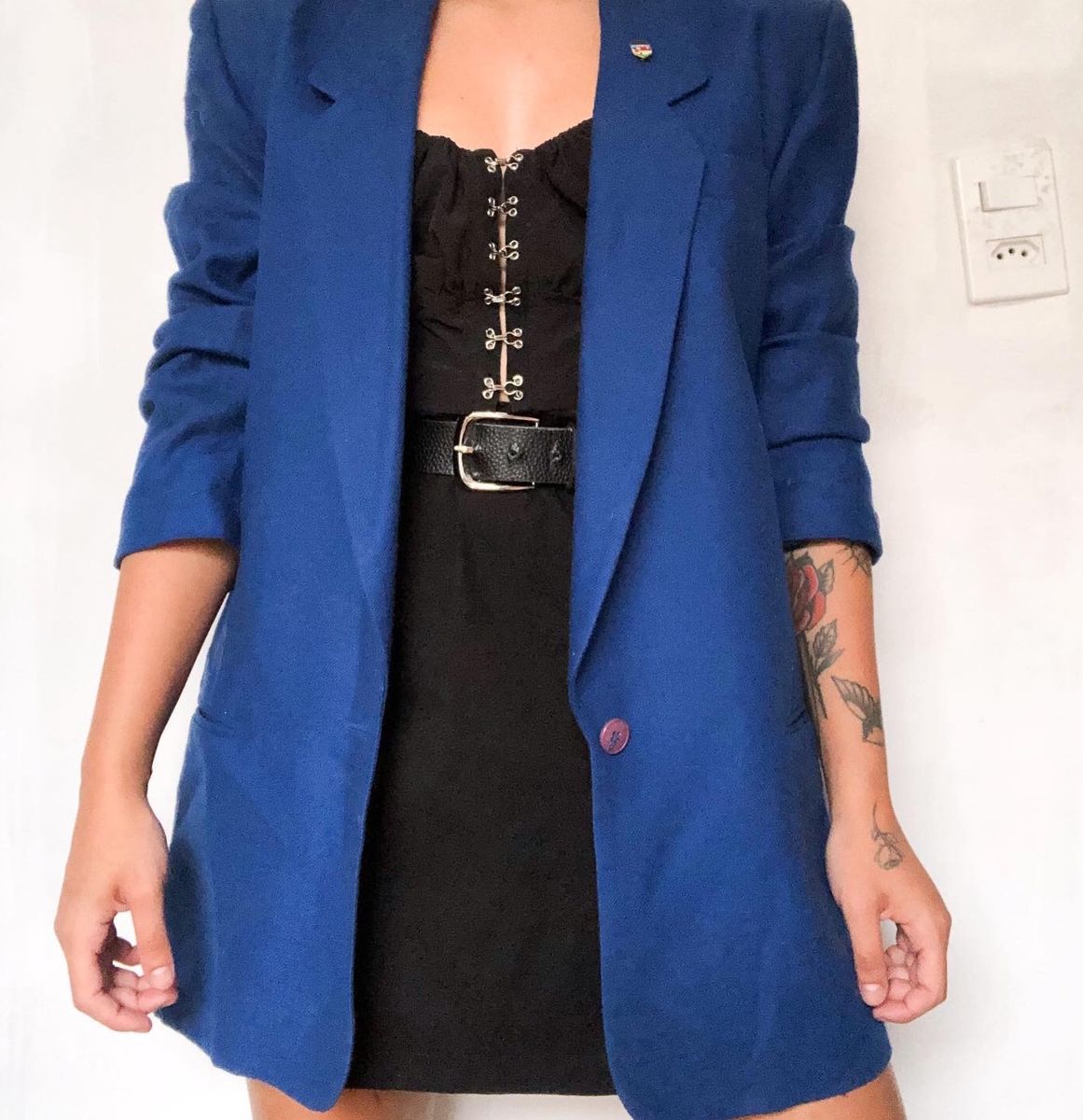 Blazer Alongado de Lãzinha Azul | Casaco Feminino Usado 60773410 | enjoei