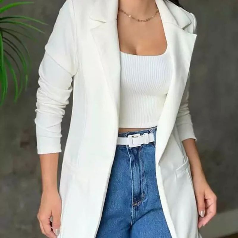 Blazer Branco Alfaiataria Alongado Moda 2025 Casaco Jaqueta Agasalho  Feminino Parka Suéter Casaco Feminino Bonequin Usado 109052567 enjoei