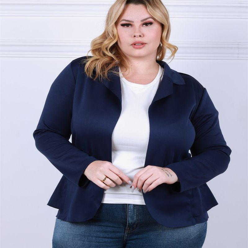 Blazer feminino plus size azul sale marinho